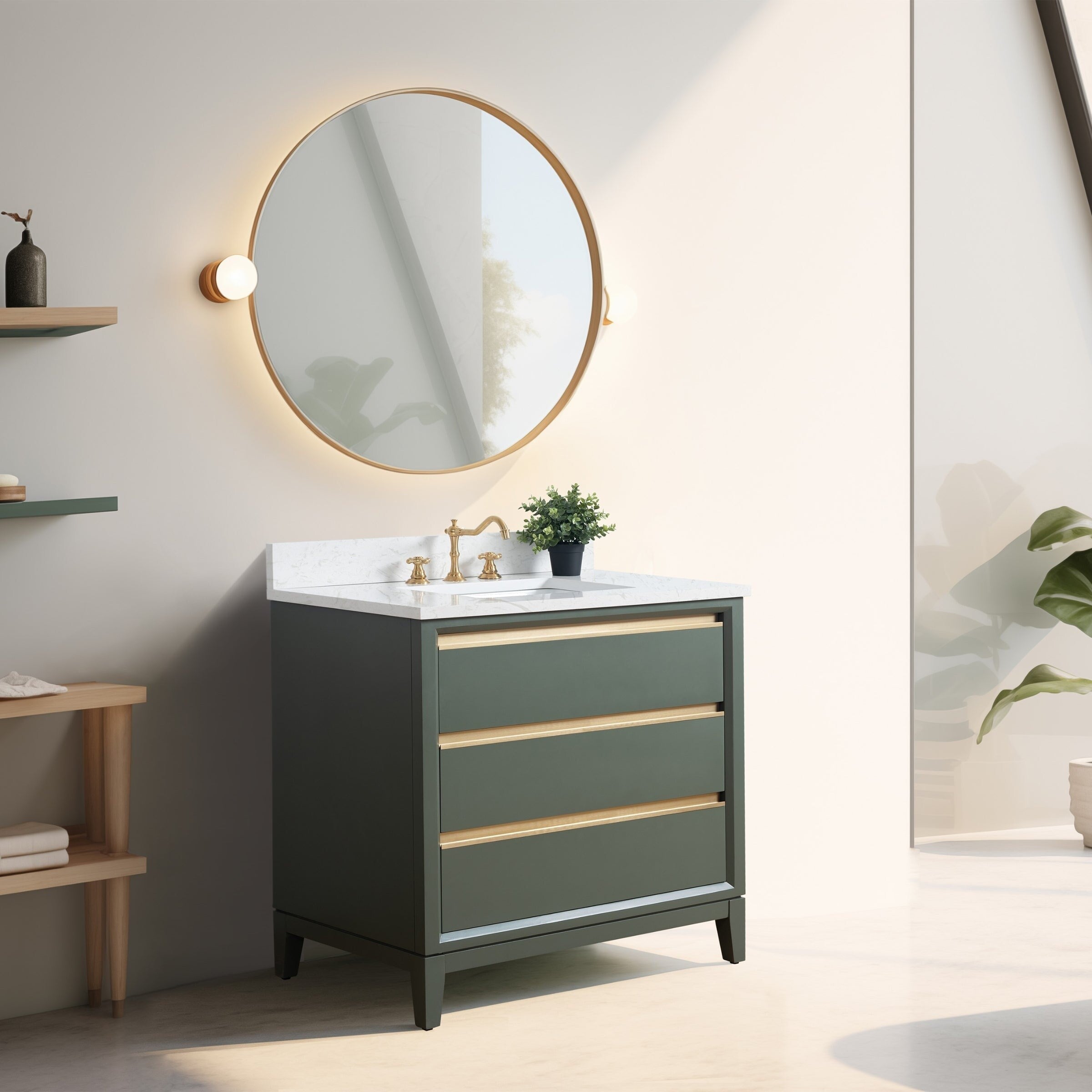 Vanity Art Bathroom Vanity with Ceramic Sink and Engineered Marble Top