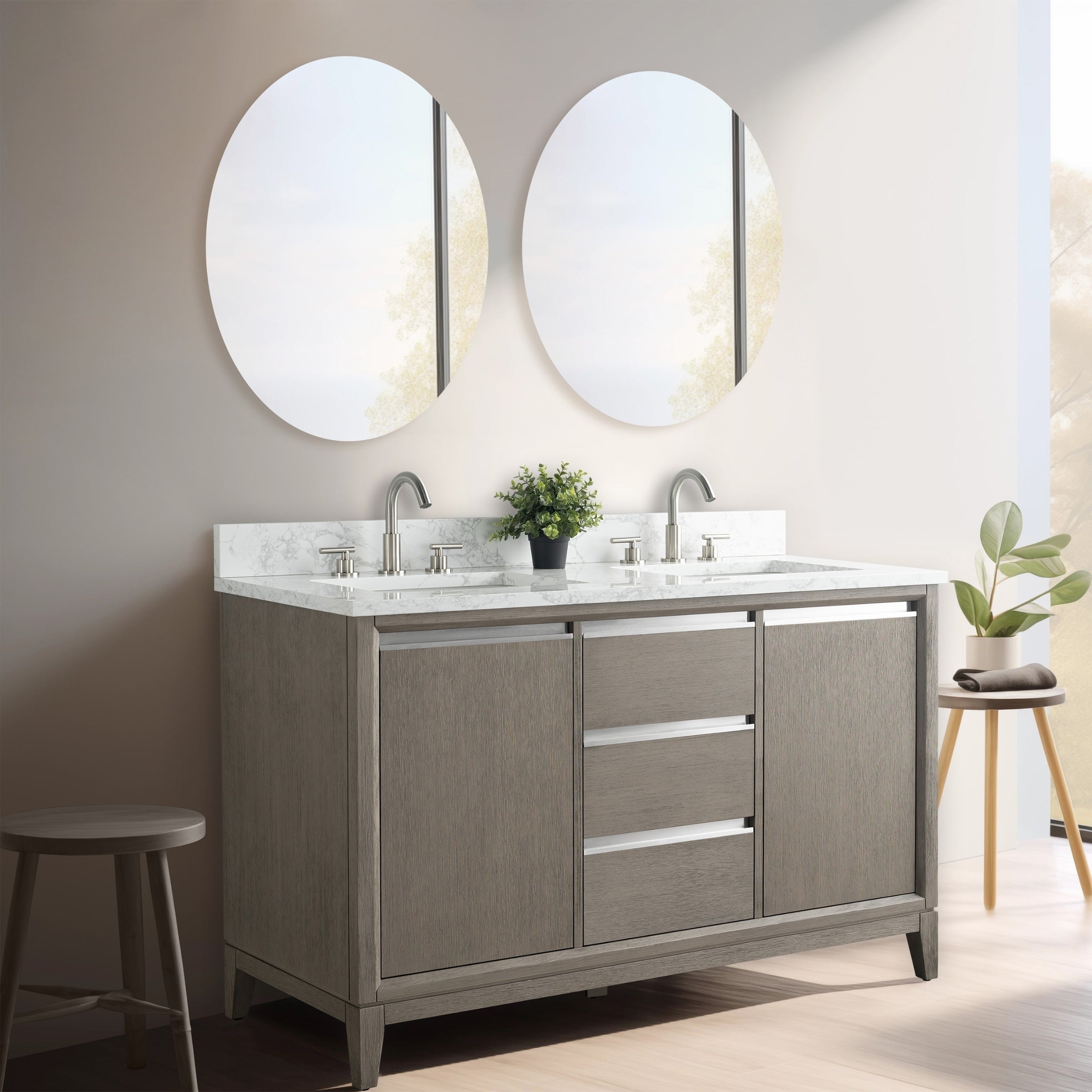 Vanity Art Bathroom Vanity with Ceramic Sink and Engineered Marble Top