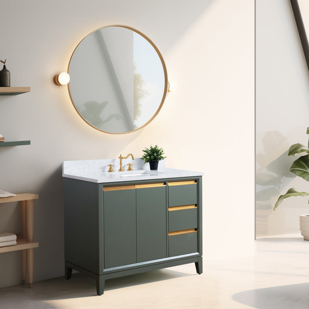 Vanity Art Bathroom Vanity with Ceramic Sink and Engineered Marble Top