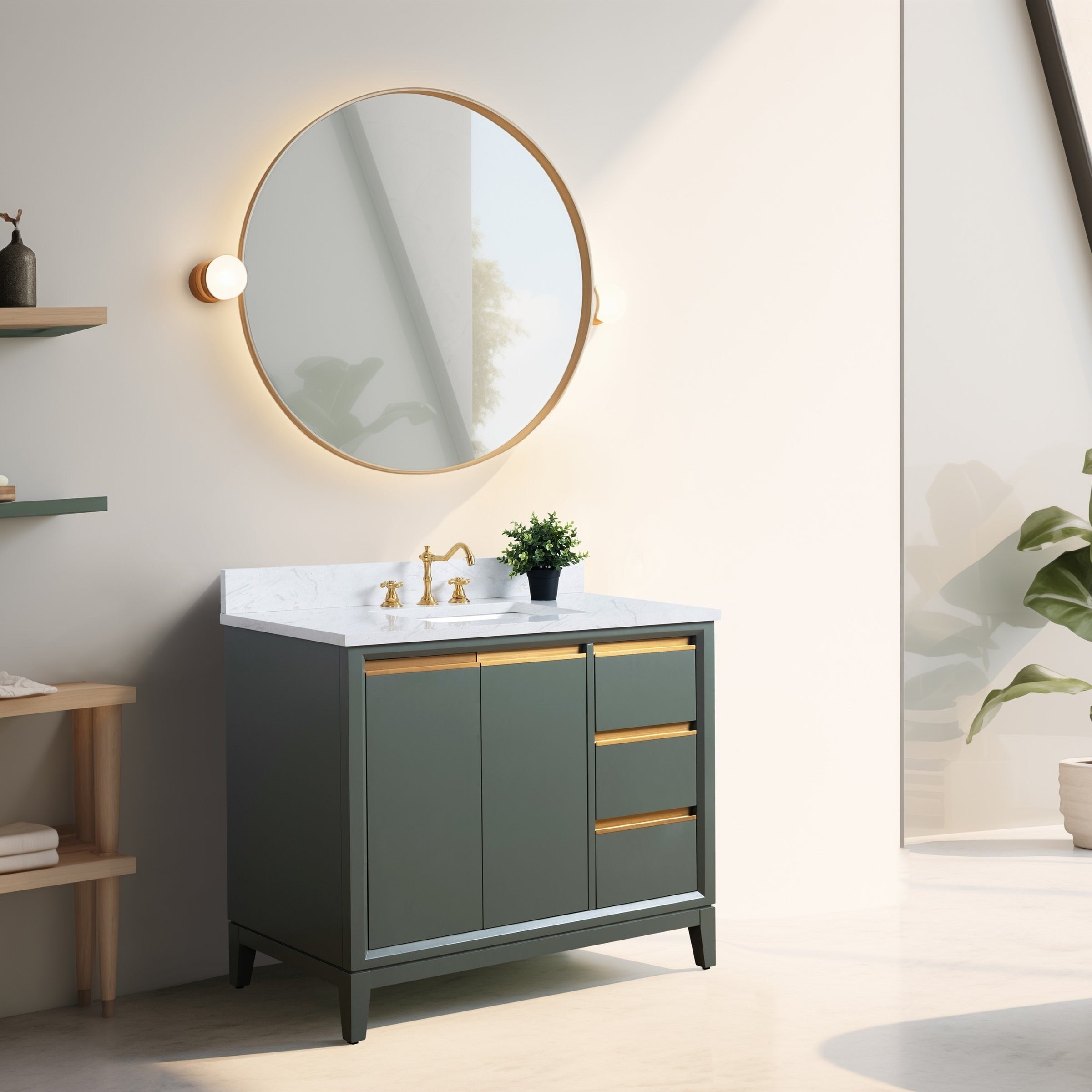 Vanity Art Bathroom Vanity with Ceramic Sink and Engineered Marble Top