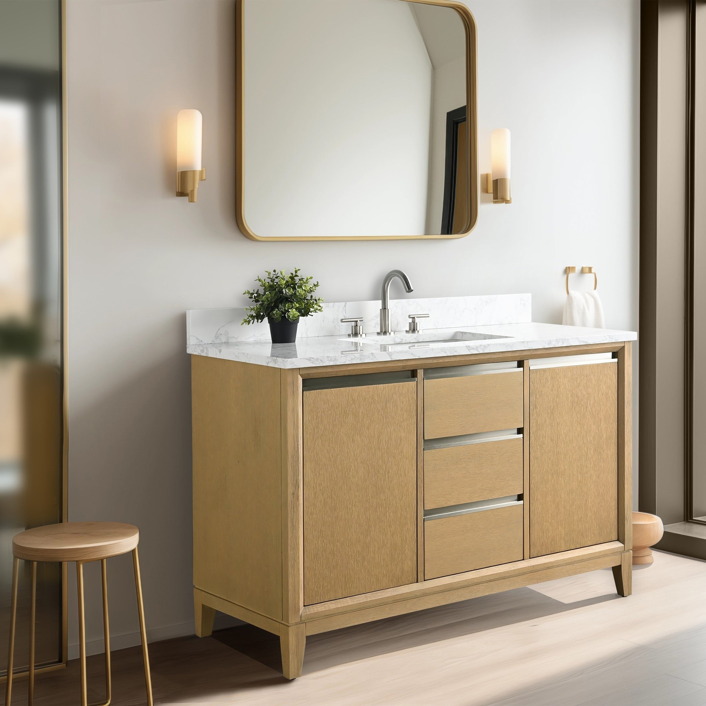 Vanity Art Bathroom Vanity with Ceramic Sink and Engineered Marble Top