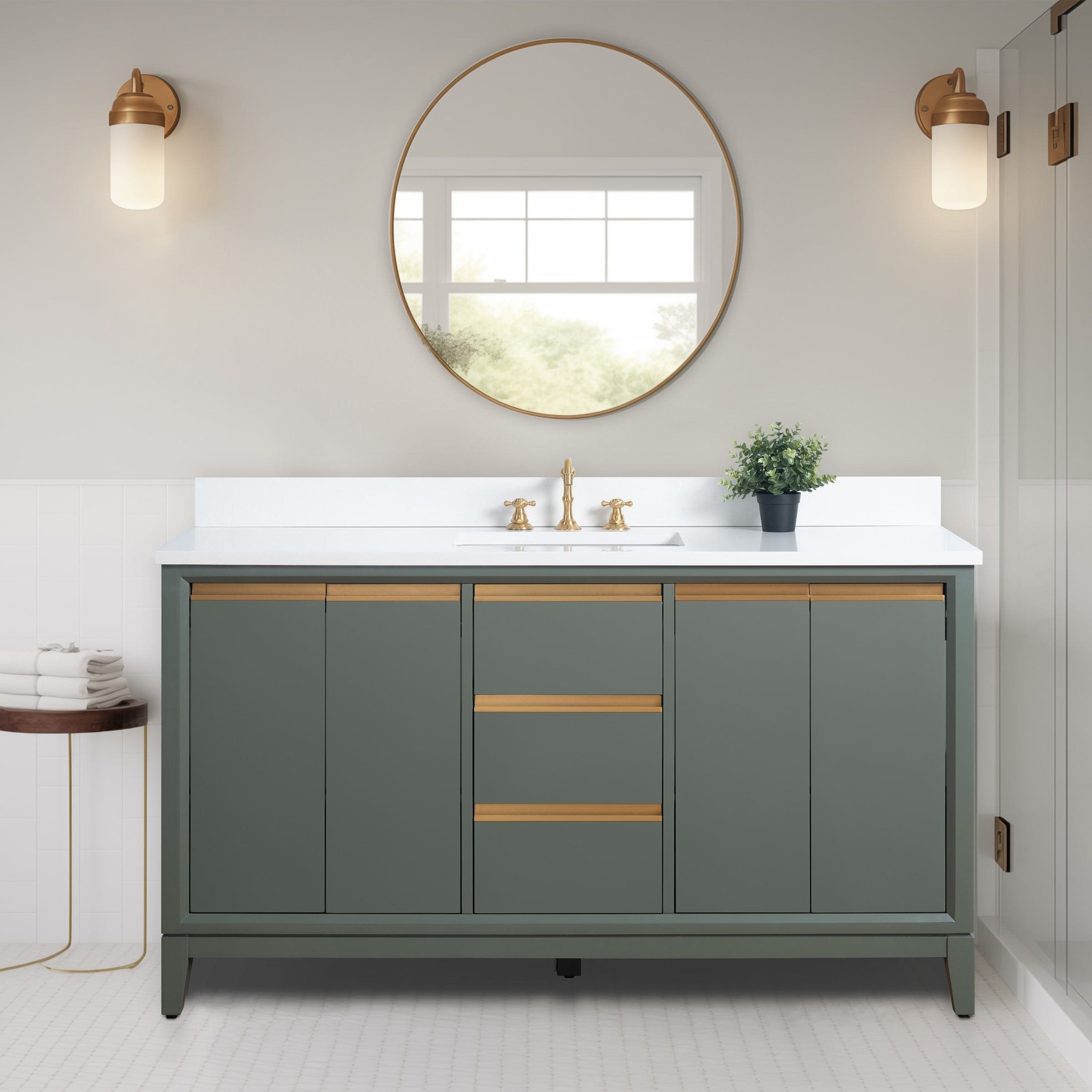 Vanity Art Bathroom Vanity with Ceramic Sink and Engineered Marble Top