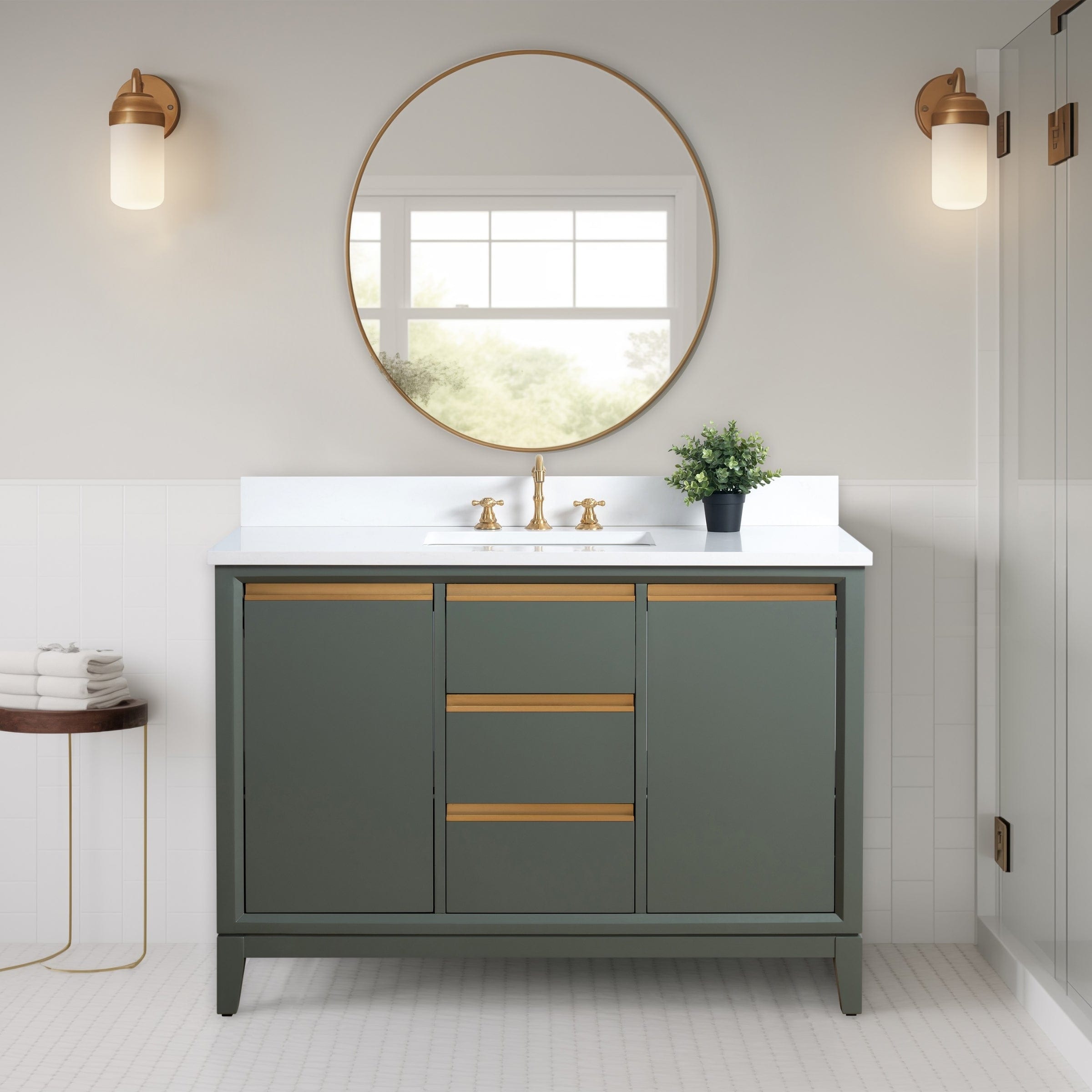 Vanity Art Bathroom Vanity with Ceramic Sink and Engineered Marble Top