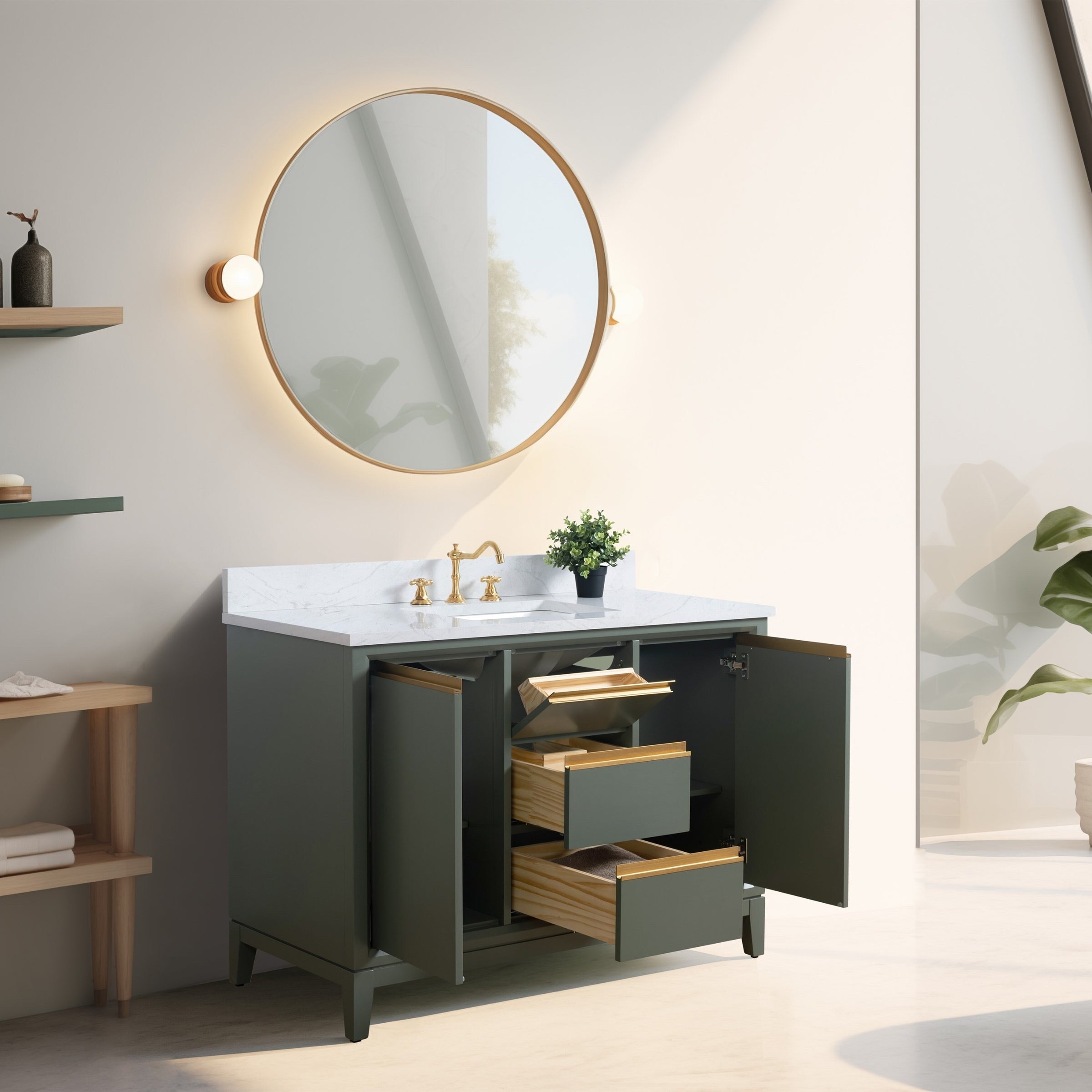 Vanity Art Bathroom Vanity with Ceramic Sink and Engineered Marble Top