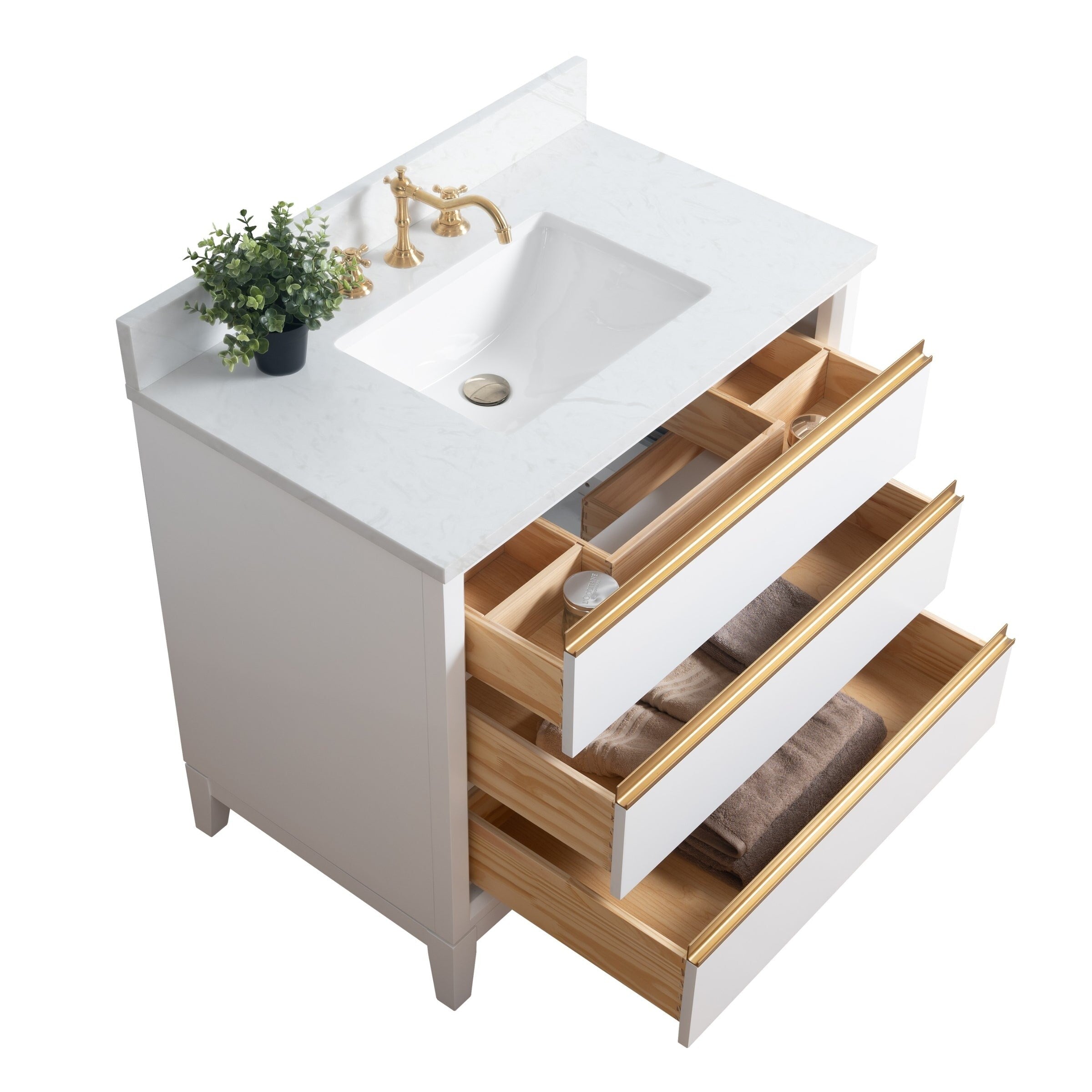 Vanity Art Bathroom Vanity with Ceramic Sink and Engineered Marble Top