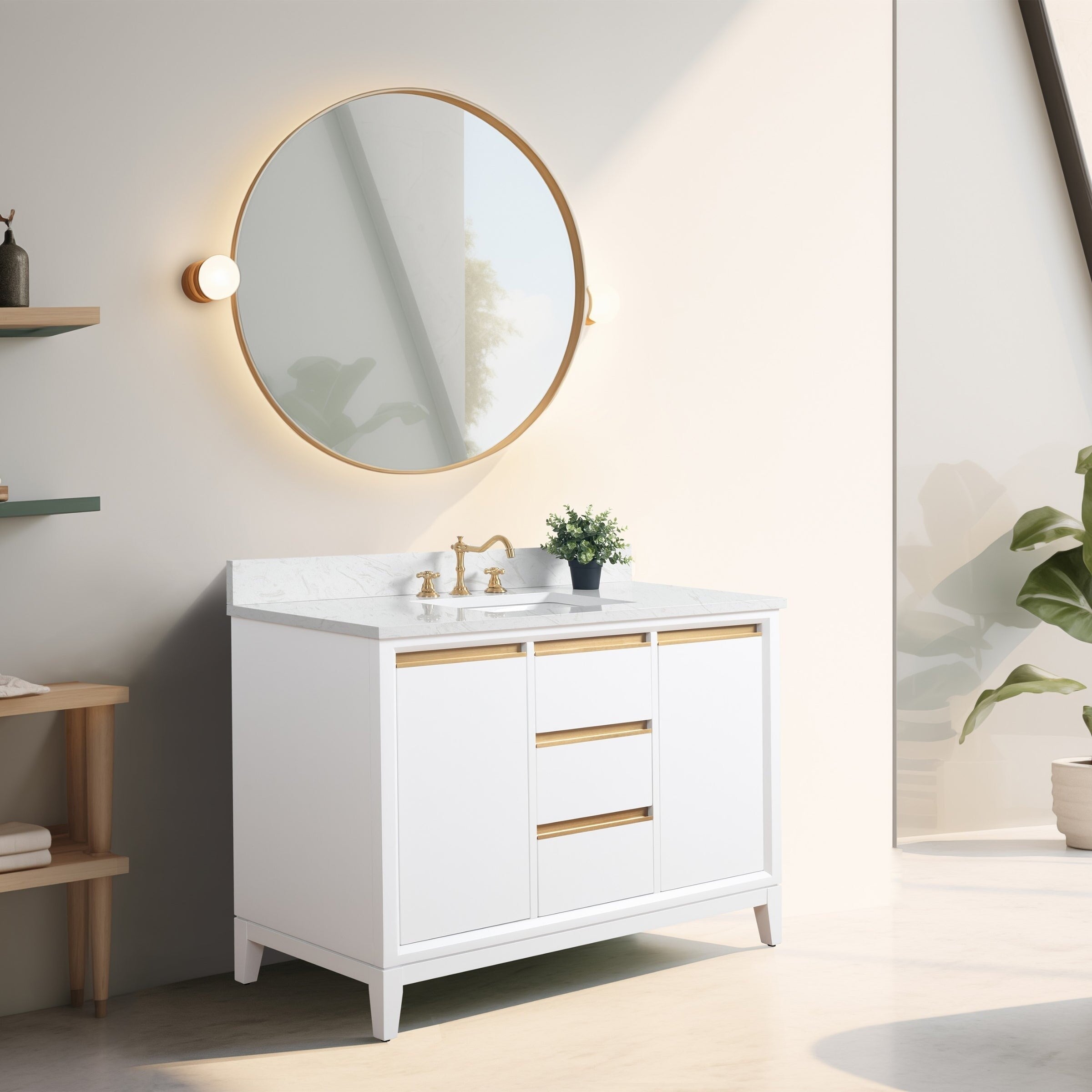 Vanity Art Bathroom Vanity with Ceramic Sink and Engineered Marble Top
