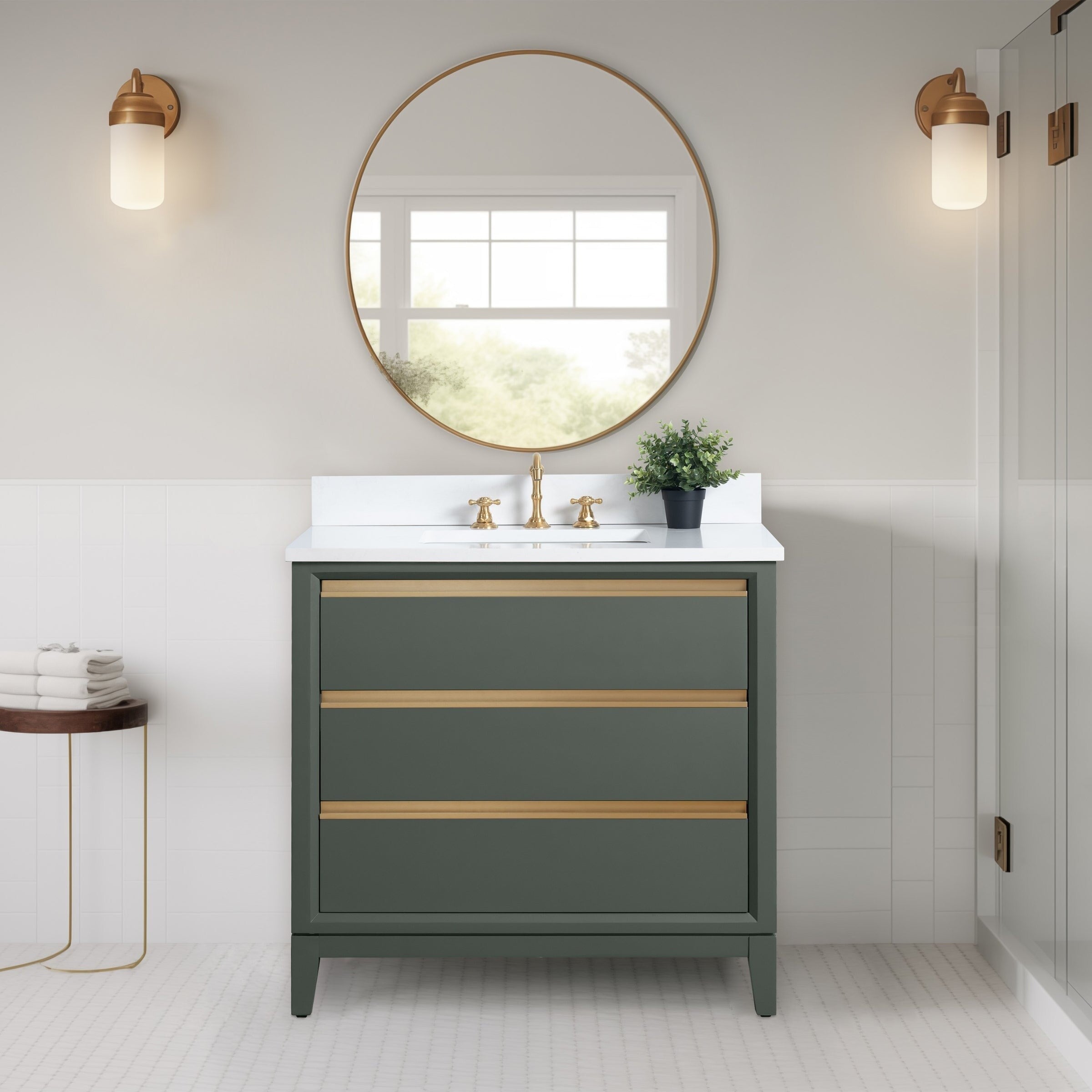 Vanity Art Bathroom Vanity with Ceramic Sink and Engineered Marble Top