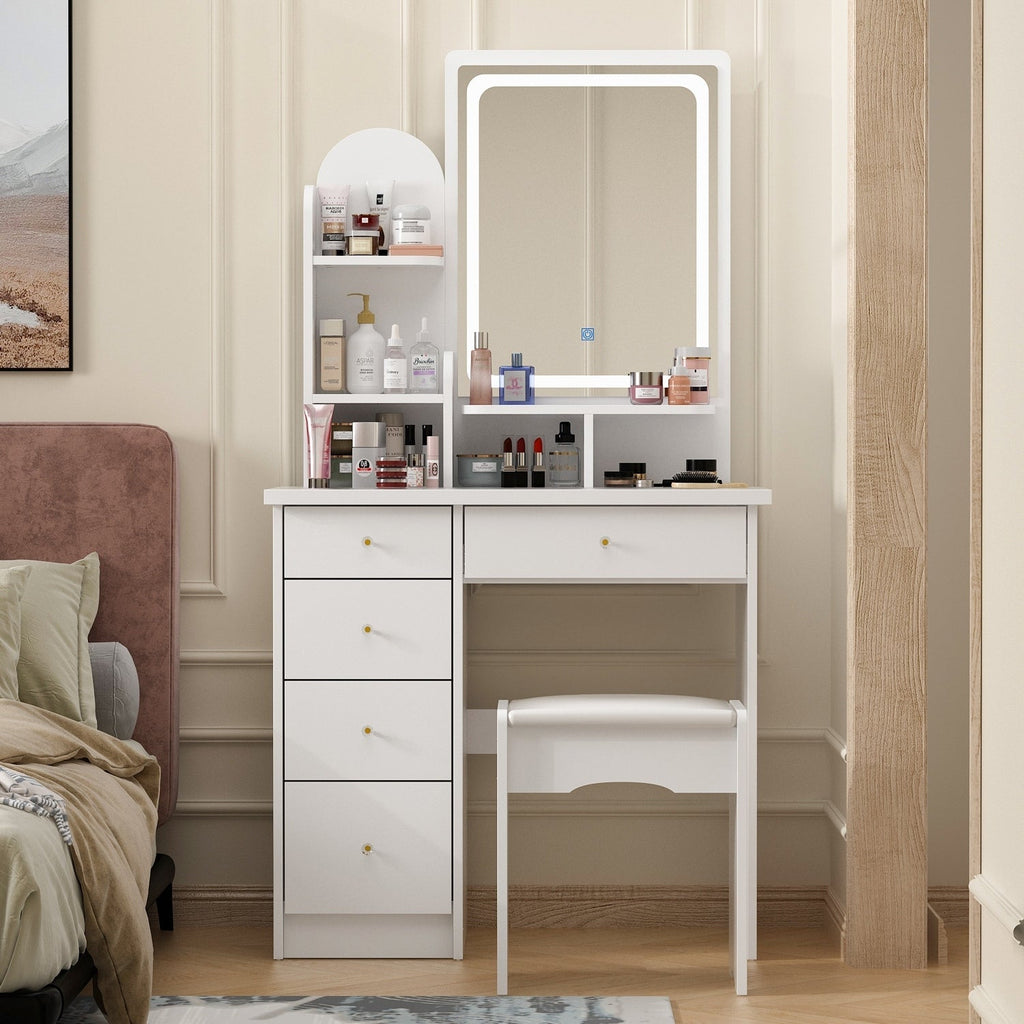 Vanity Set With Mirror and Lamp Home Makeup Dressing Table with Stool