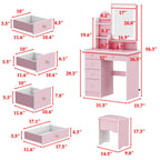 Vanity Set With Mirror and Lamp Home Makeup Dressing Table with Stool