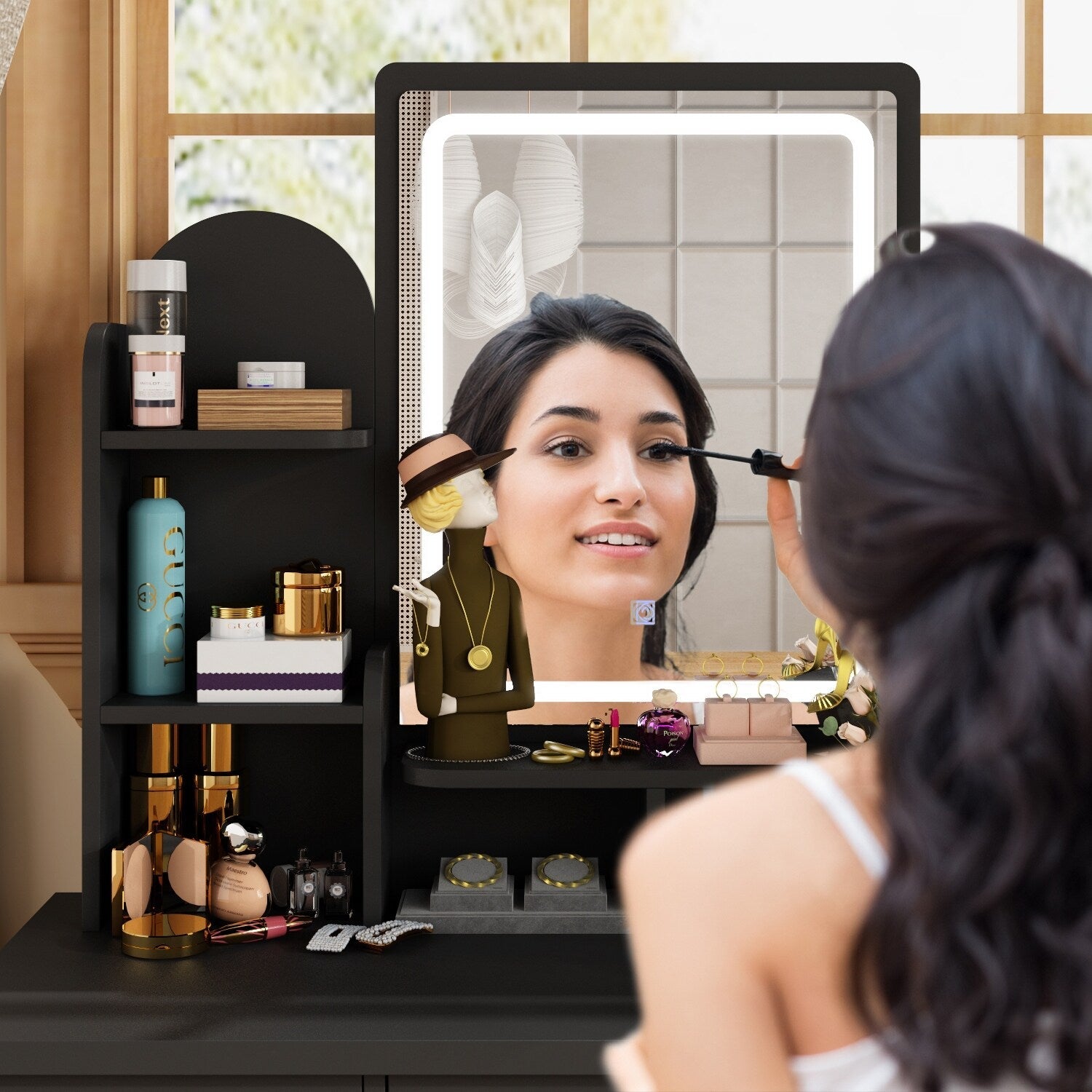 Vanity Set With Mirror and Lamp Home Makeup Dressing Table with Stool