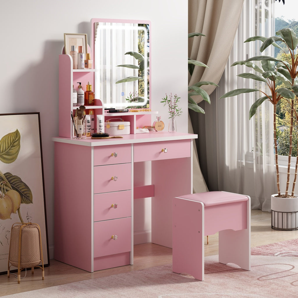 Vanity Set With Mirror and Lamp Home Makeup Dressing Table with Stool