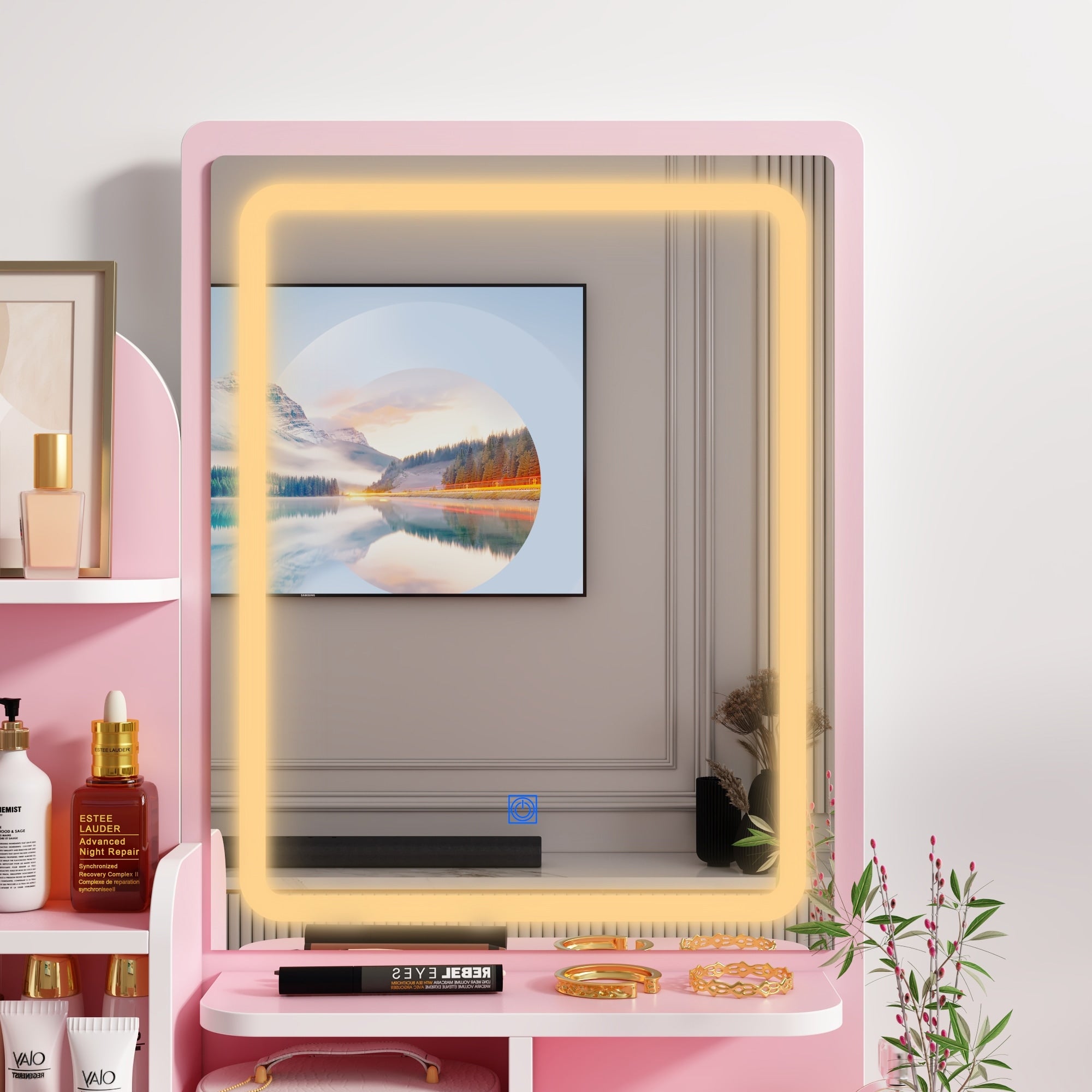 Vanity Set With Mirror and Lamp Home Makeup Dressing Table with Stool