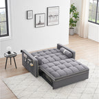 Velvet Convertible 55'' 2-Seater Sleeper Sofa with Pull-Out Bed, Adjustable Recline, Side Pockets, and Phone Holder