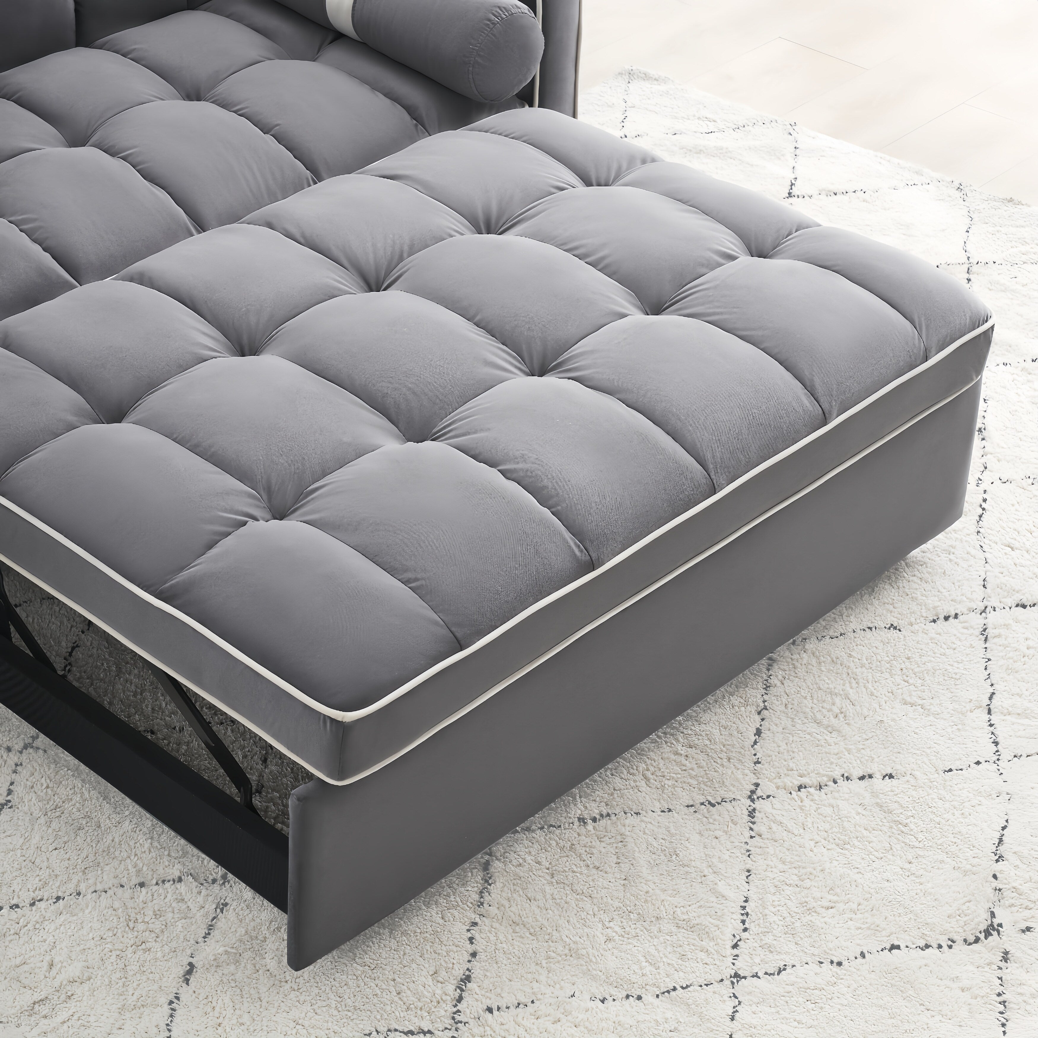 Velvet Convertible 55'' 2-Seater Sleeper Sofa with Pull-Out Bed, Adjustable Recline, Side Pockets, and Phone Holder