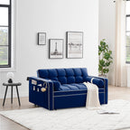 Velvet Convertible 55'' 2-Seater Sleeper Sofa with Pull-Out Bed, Adjustable Recline, Side Pockets, and Phone Holder
