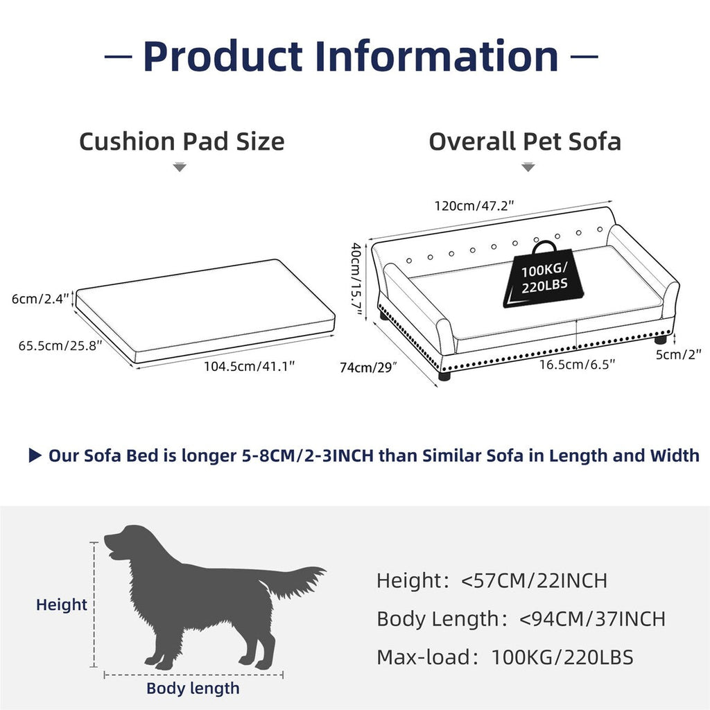 Velvet Tufted Couch Pet Bed Upholstered with Removable Cushion