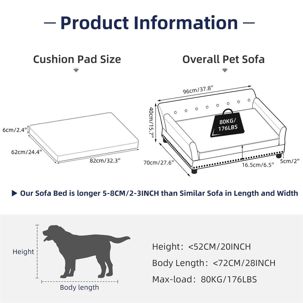 Velvet Tufted Couch Pet Bed Upholstered with Removable Cushion