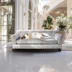 Velvet Tufted Couch Pet Bed Upholstered with Removable Cushion