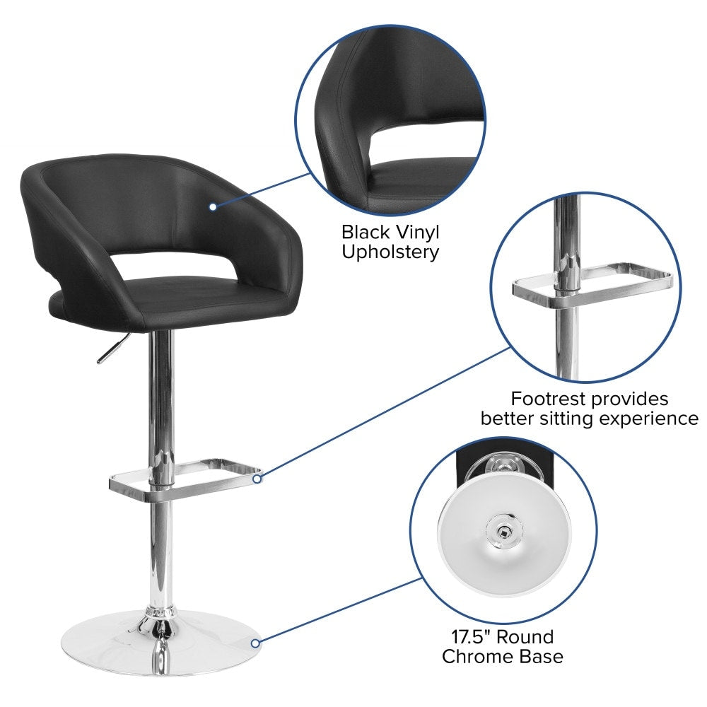 Modern Upholstered Adjustable-Height Barstool with Rounded Back