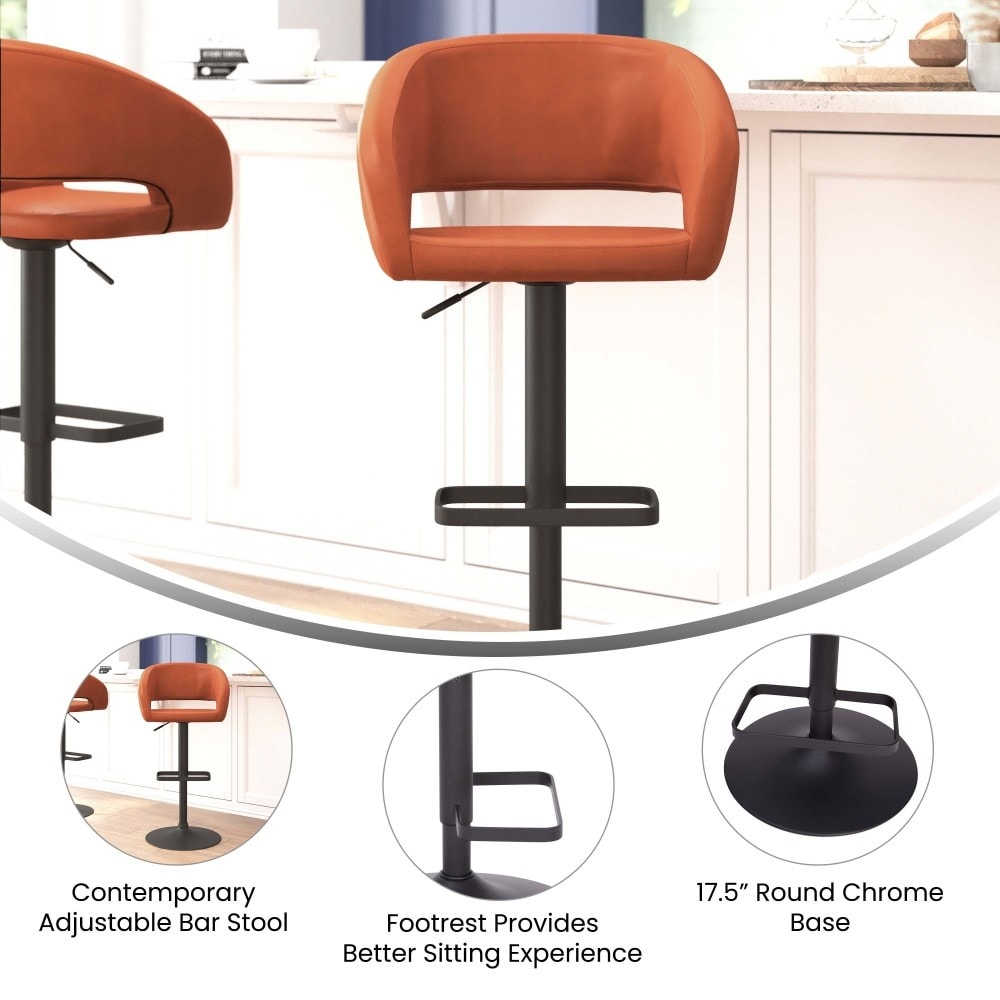 Modern Upholstered Adjustable-Height Barstool with Rounded Back