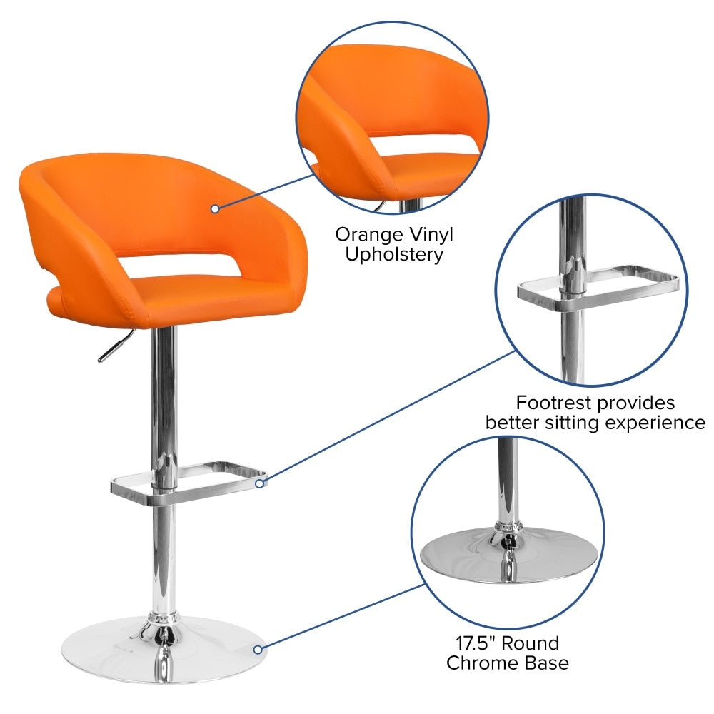 Modern Upholstered Adjustable-Height Barstool with Rounded Back