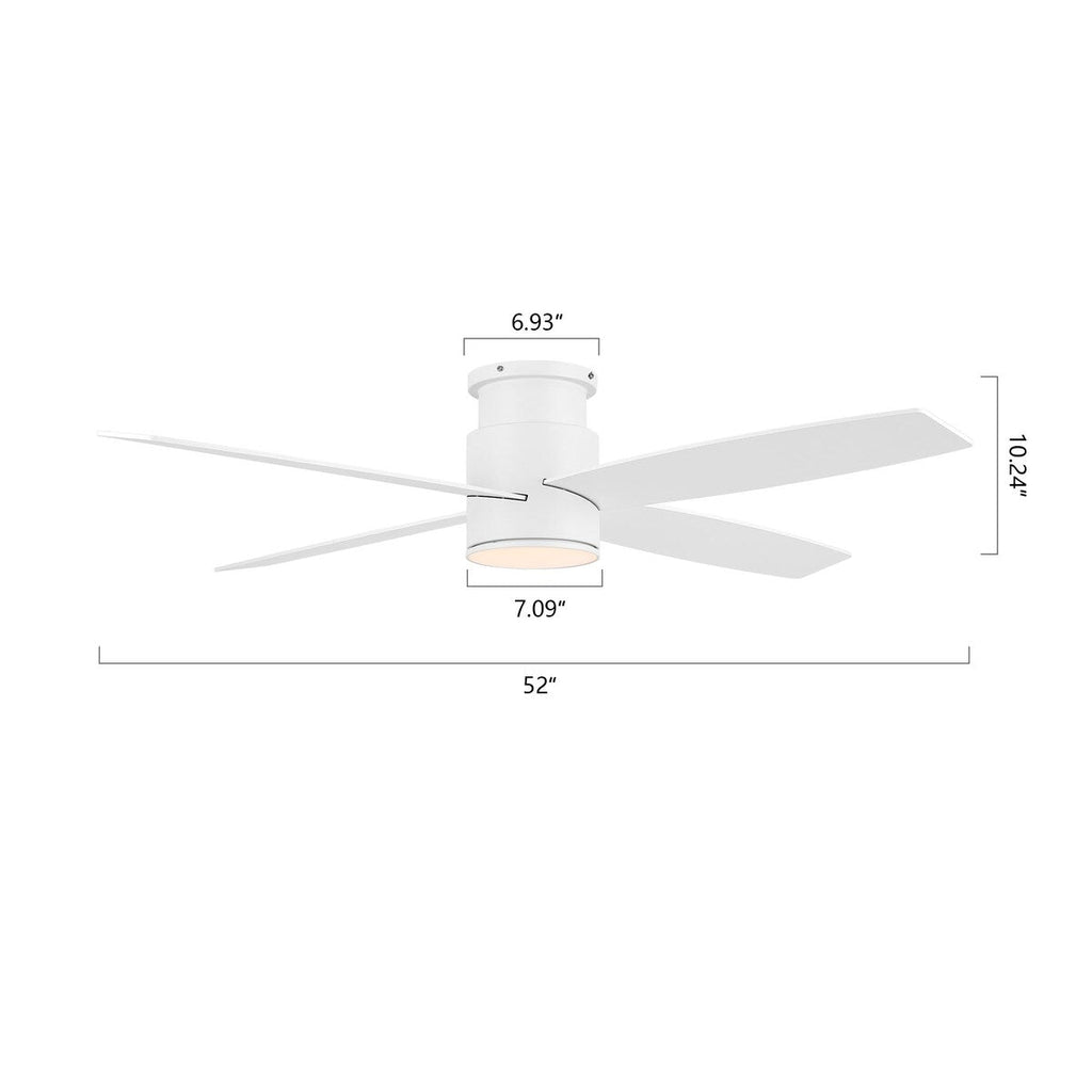 WINGBO 44/52 Inch Flush Mount DC Ceiling Fan with Lights and Remote, 4 Reversible Blades