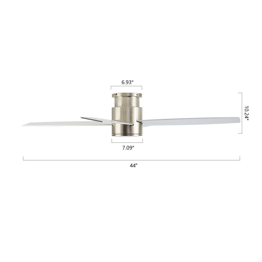 WINGBO 44/52 Inch Flush Mount DC Ceiling Fan with Lights and Remote, 4 Reversible Blades
