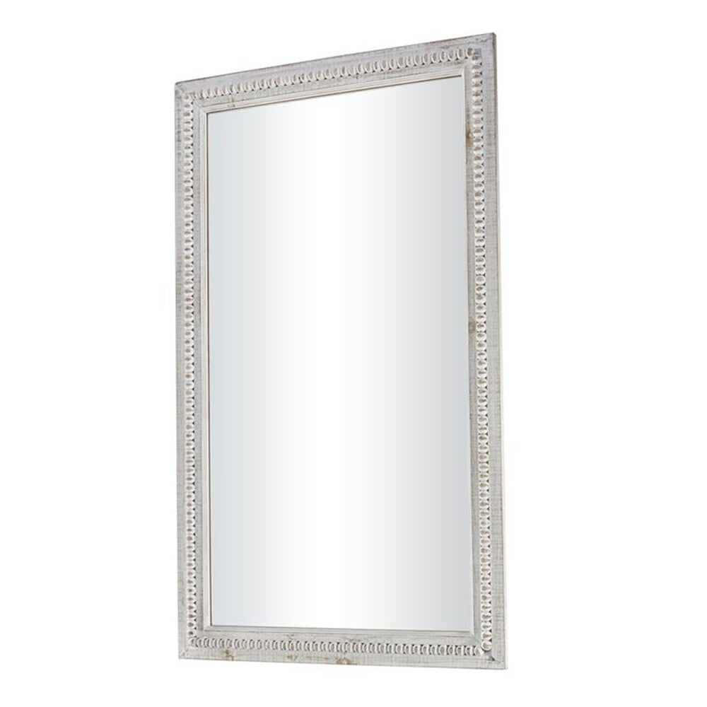 White Wash Rustic Wood Carved Beaded Rectangular Wall Mirror 48 x 28 - 48 x 28 Mirror