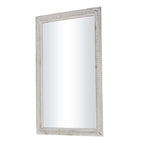 White Wash Rustic Wood Carved Beaded Rectangular Wall Mirror 48 x 28 - 48 x 28 Mirror