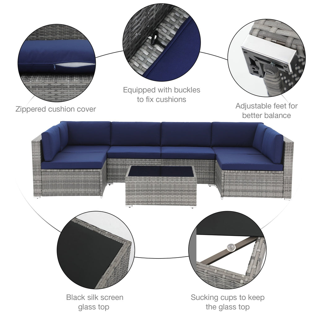 Wicker/ Steel 7-piece Outdoor Cushioned Sectional Sofa Set