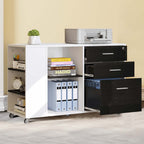 Wood File Cabinet with Charging Station Mobile Lateral Filing Cabinet Lockable Fits A4 Letter Legal Size Files
