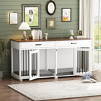 Wooden Double Dog Crate Kennel Furniture with 2 Drawers & Divider