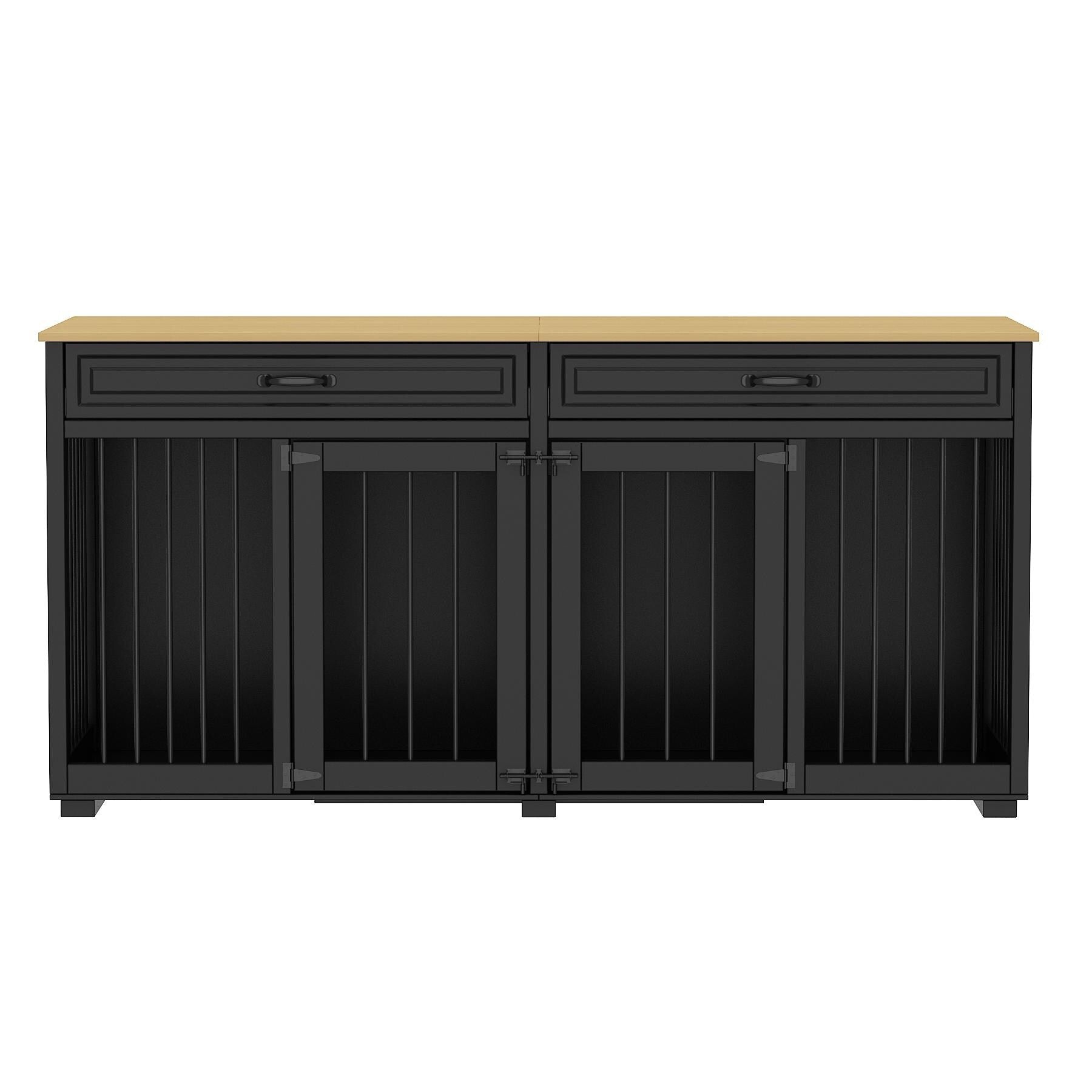 Wooden Double Dog Crate Kennel Furniture with 2 Drawers & Divider