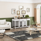 Wooden Double Dog Crate Kennel Furniture with 2 Drawers & Divider