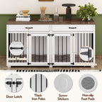 Wooden Double Dog Crate Kennel Furniture with 2 Drawers & Divider