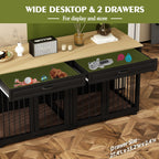 Wooden Double Dog Crate Kennel Furniture with 2 Drawers & Divider