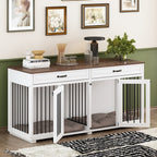 Wooden Double Dog Crate Kennel Furniture with 2 Drawers & Divider