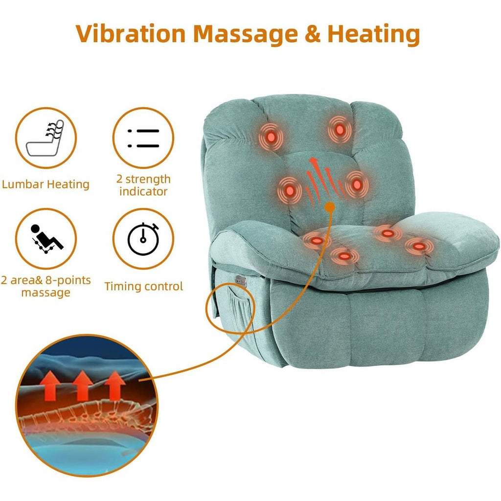 XINMICS Swivel Power Recliner Chair, Massage Rocker Recliners with Heated ,USB, USB-C and Side Pocket