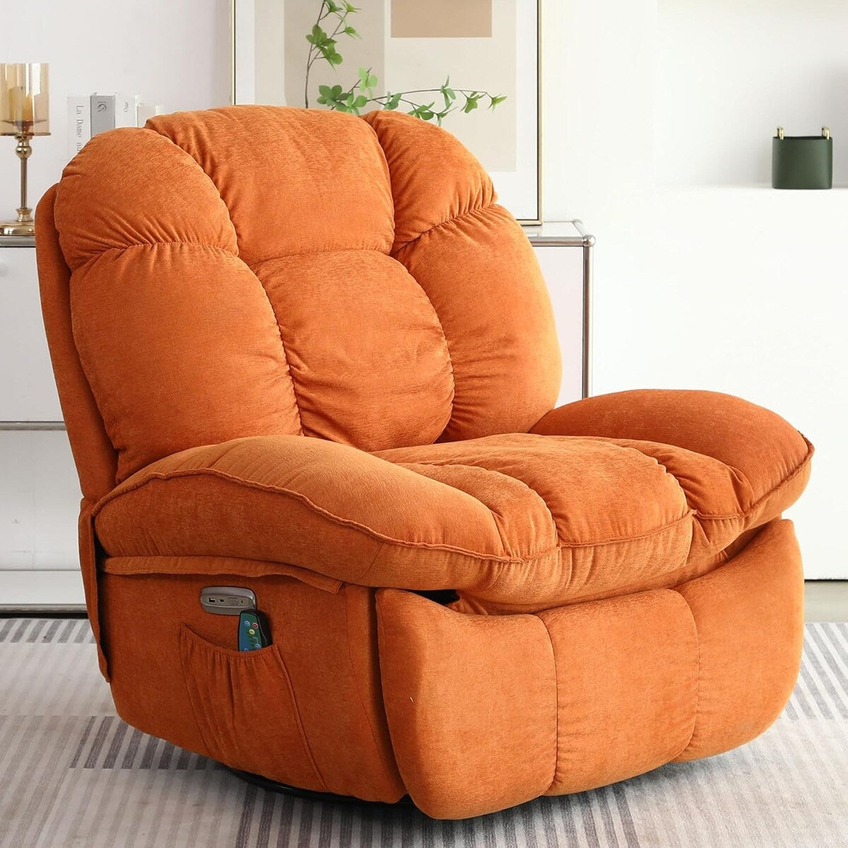 XINMICS Swivel Power Recliner Chair, Massage Rocker Recliners with Heated ,USB, USB-C and Side Pocket