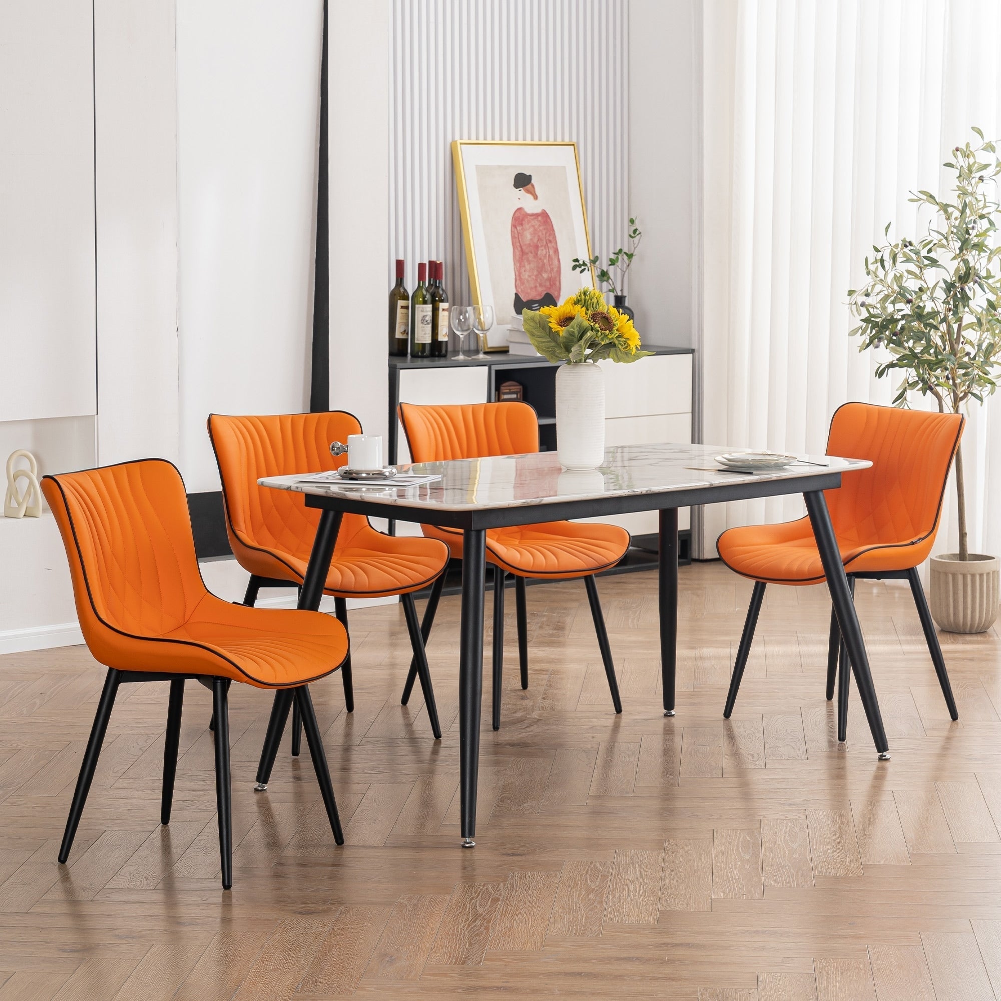 Modern Upholstered Leather Armless Dining Chairs Set of 2
