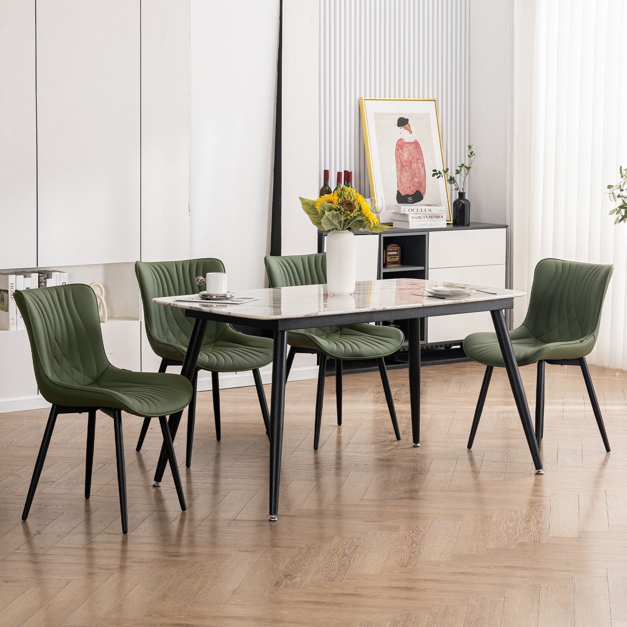 Modern Upholstered Leather Armless Dining Chairs Set of 2