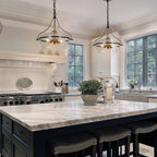Zelena Modern Farmhouse Black Gold Chandelier 3-Light Glass Pendant Light for Kitchen Island Dining Room